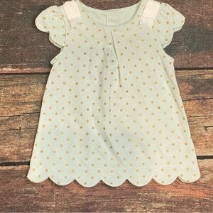 Tahari Baby Light Mint Green Tunic With Gold Polka Dots and Scalloped Edges